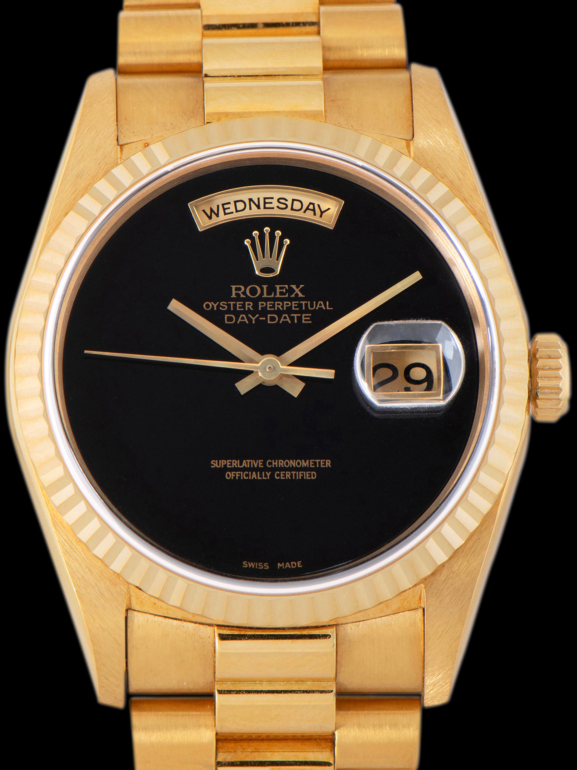 *Unpolished* 1999 Rolex Day-Date 18K YG (Ref. 18238) Onyx Stone Dial W/ Box & Papers