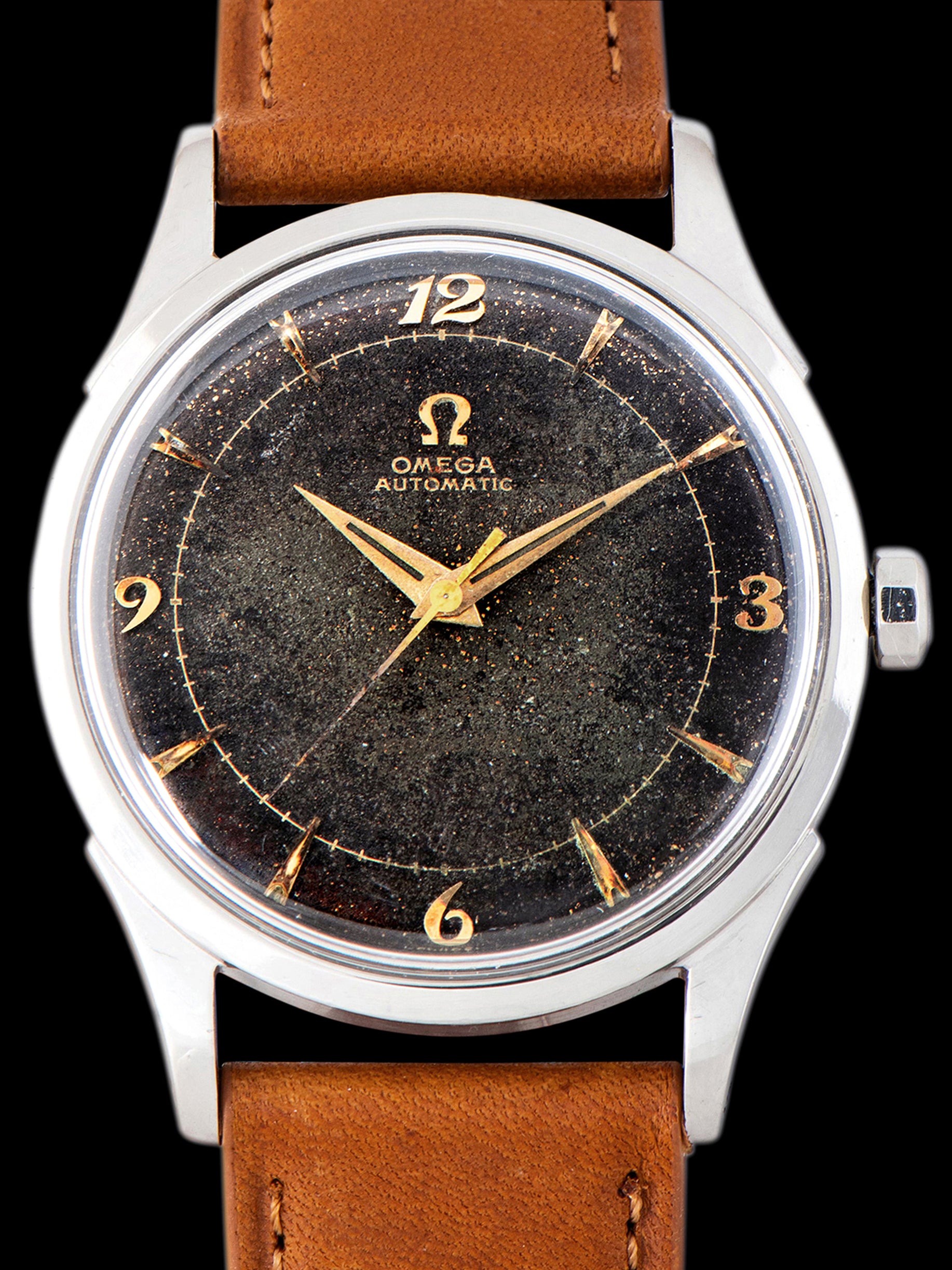 1954 Omega Dress Watch (Ref. 2635-9 SC) Black Gilt Dial W/ Breguet Numerals