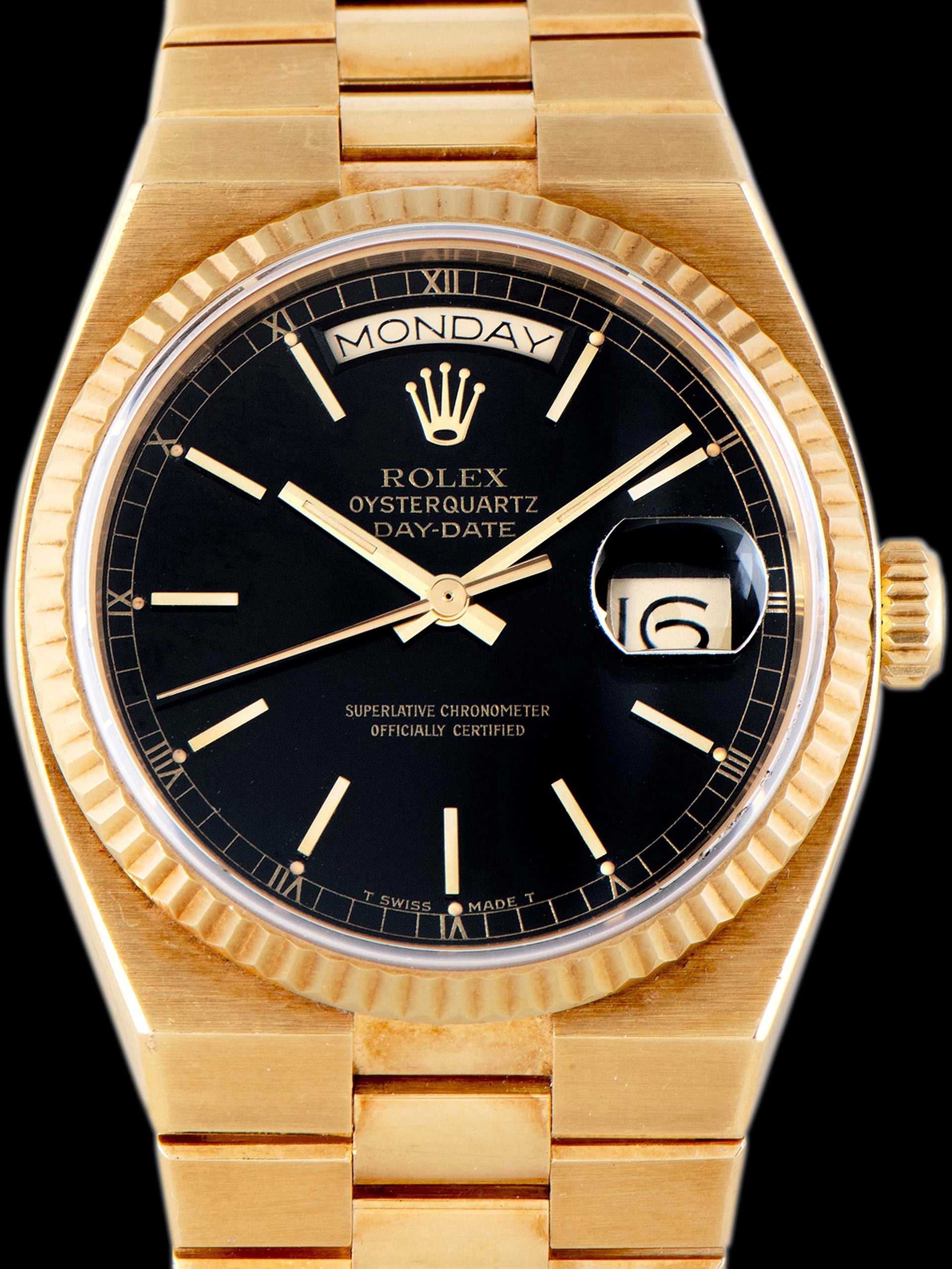 *Unpolished* 1985 Rolex Oysterquartz Day-Date 18K YG (Ref. 19018) Black Dial