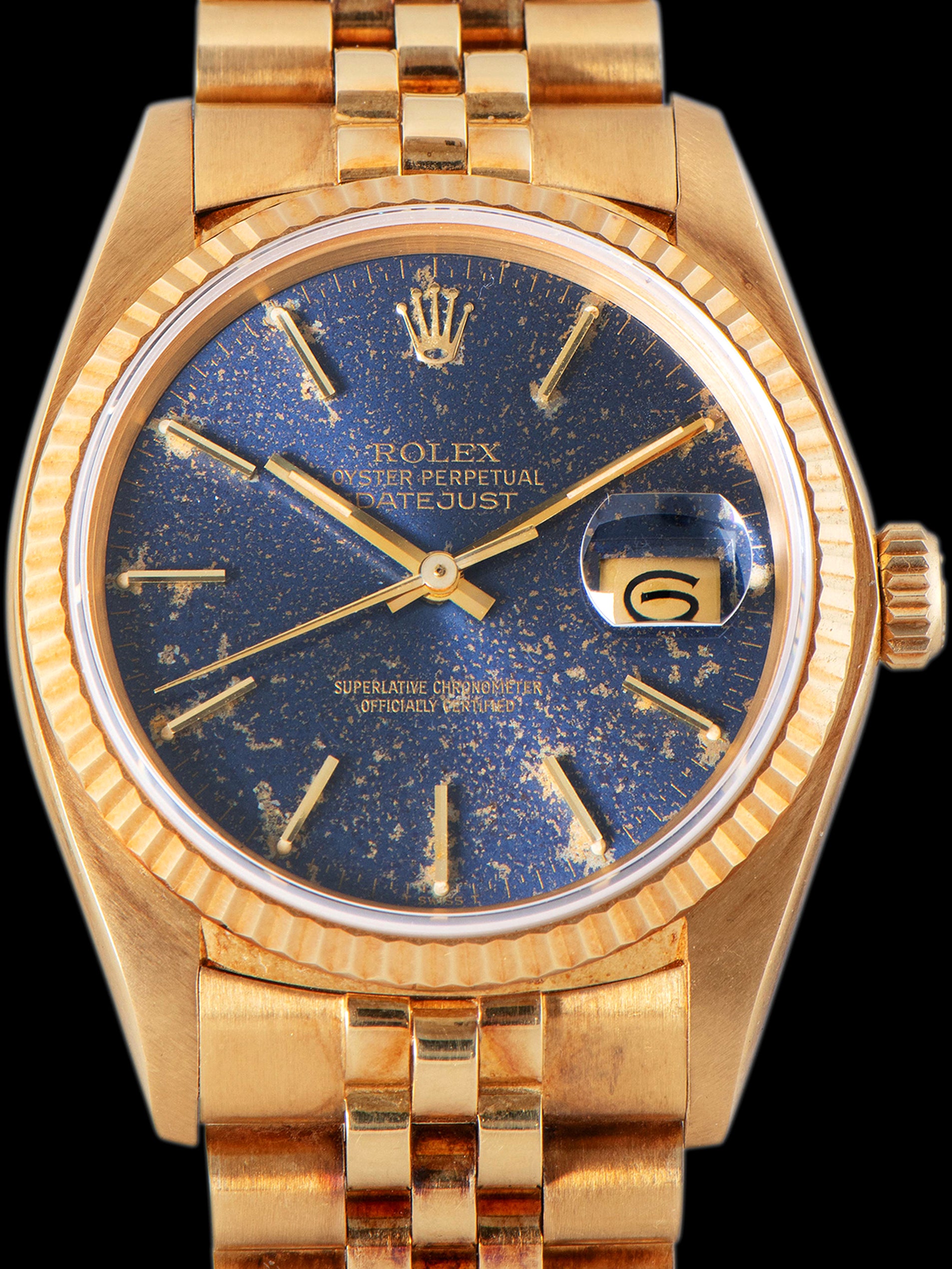 *Unpolished* 1979 Rolex Datejust 18K YG (Ref. 16018) Blue "Tropical" Dial