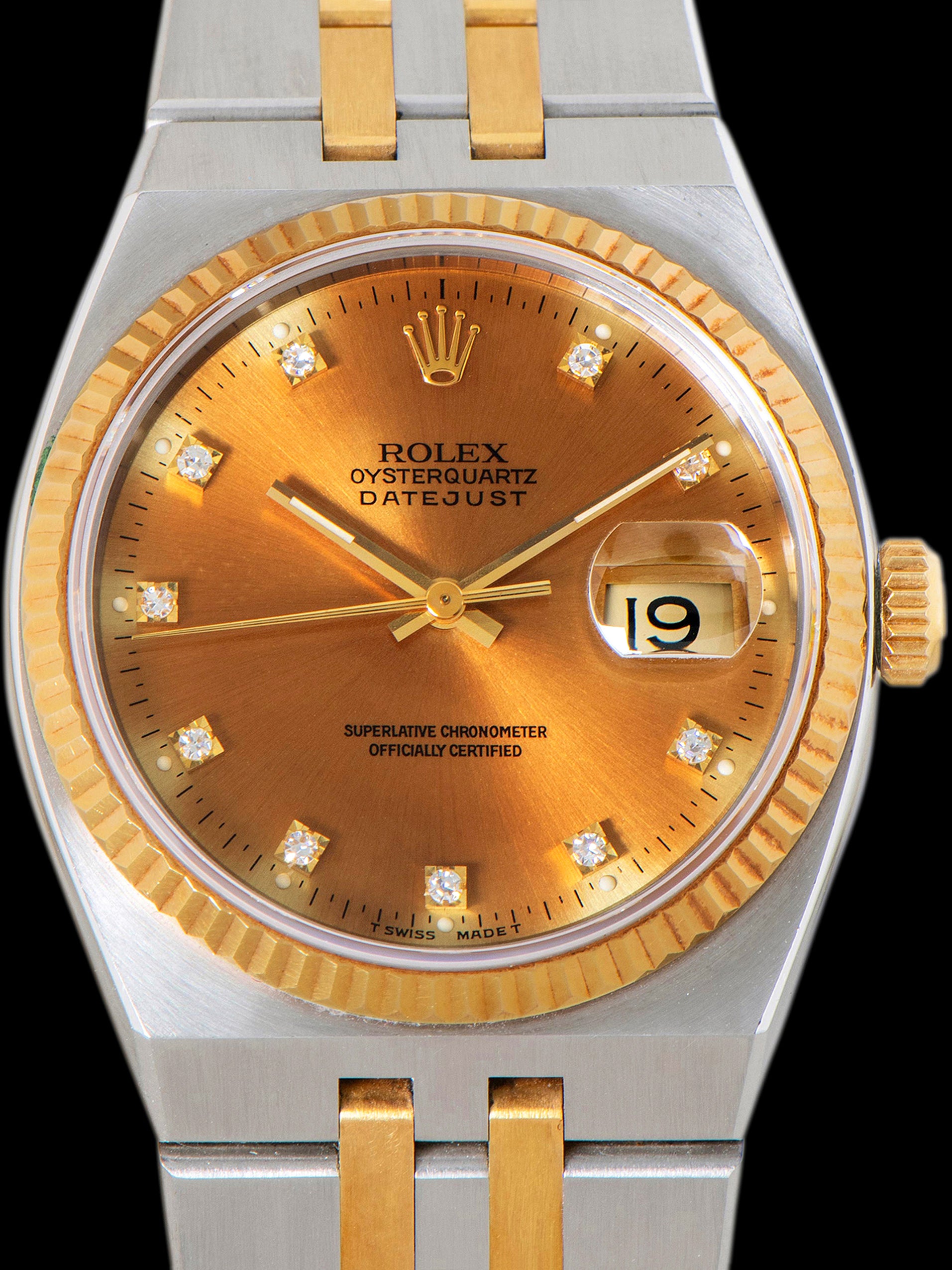 *Unpolished* 1991 Rolex Two-Tone Oysterquartz Datejust (Ref. 17013) Tropical Champagne Dial W/ Factory Diamond Markers