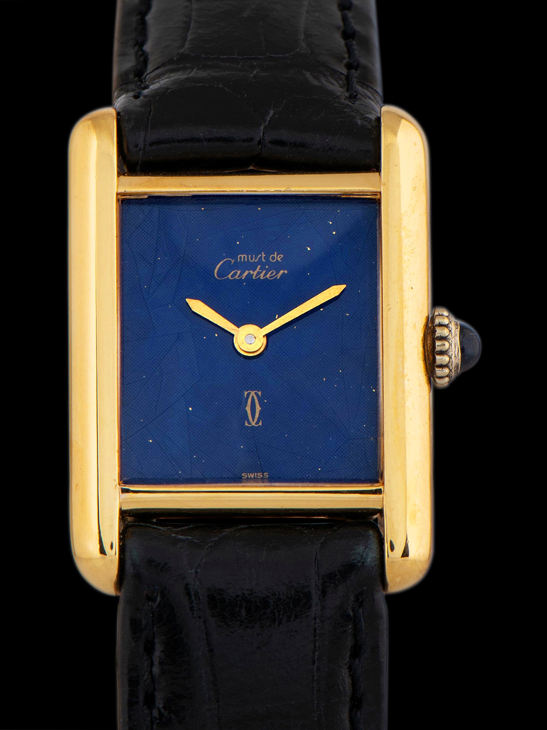 1990s Cartier Must de Cartier Ladies Tank 'Vermeil' W/ Blue "Lapis" Lacquer Dial