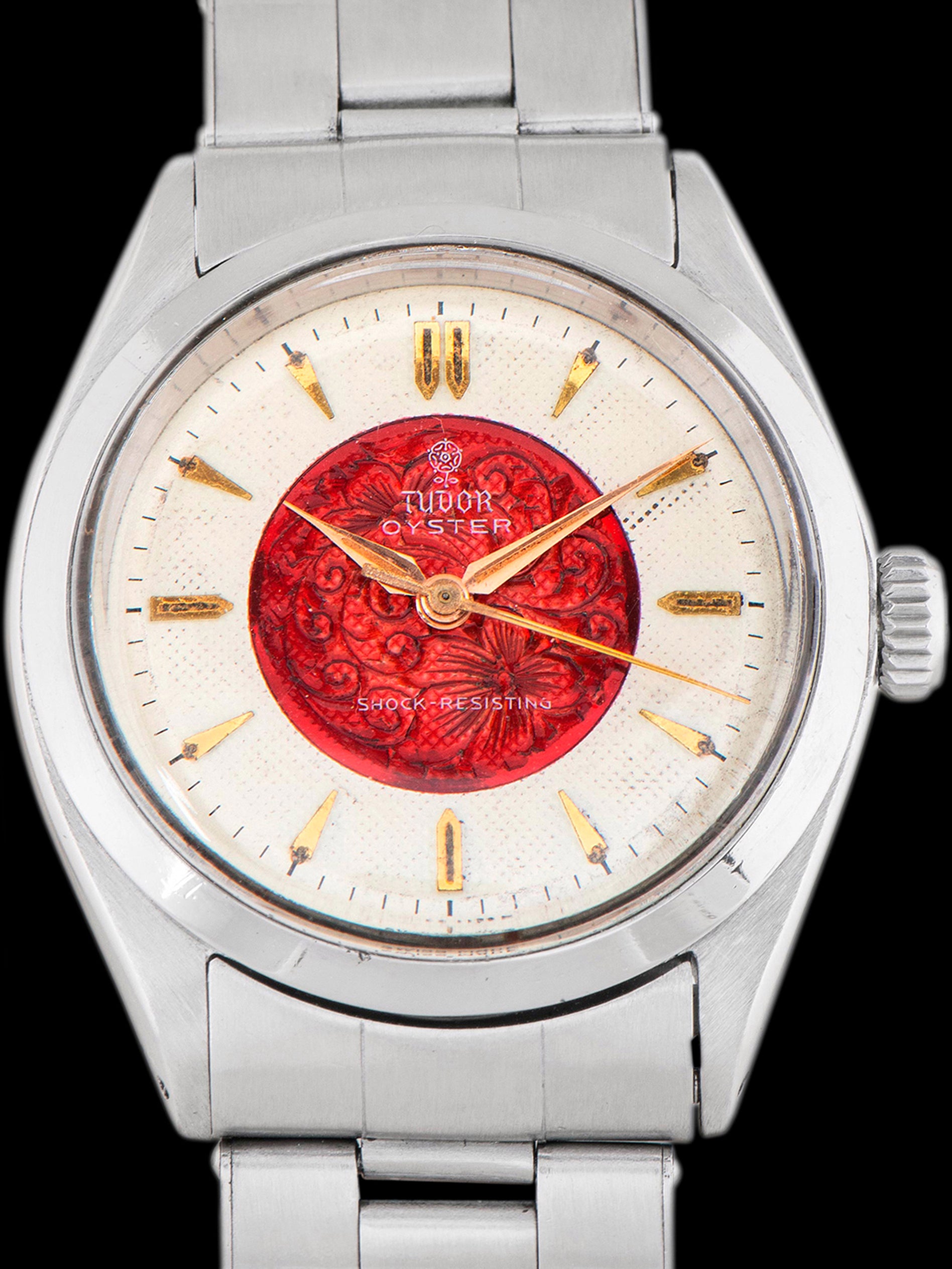 1958 Tudor Oyster (Ref. 7934) Red Enamel Engraved Floral Motif Dial