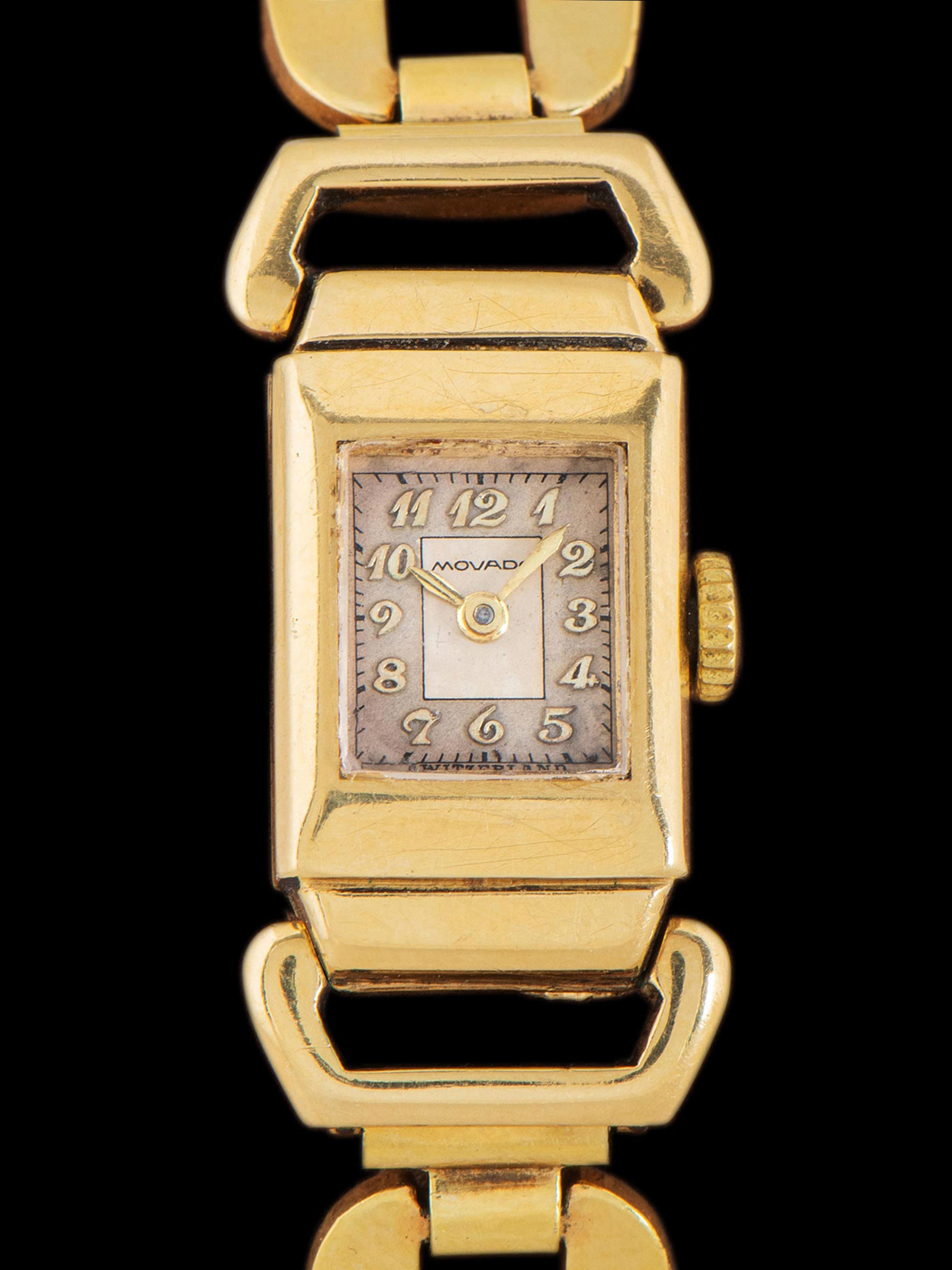 1940s Movado Ladies Bracelet Watch 18K YG (Ref. 1025) Two-Tone Silver Dial W/ Breguet Numerals