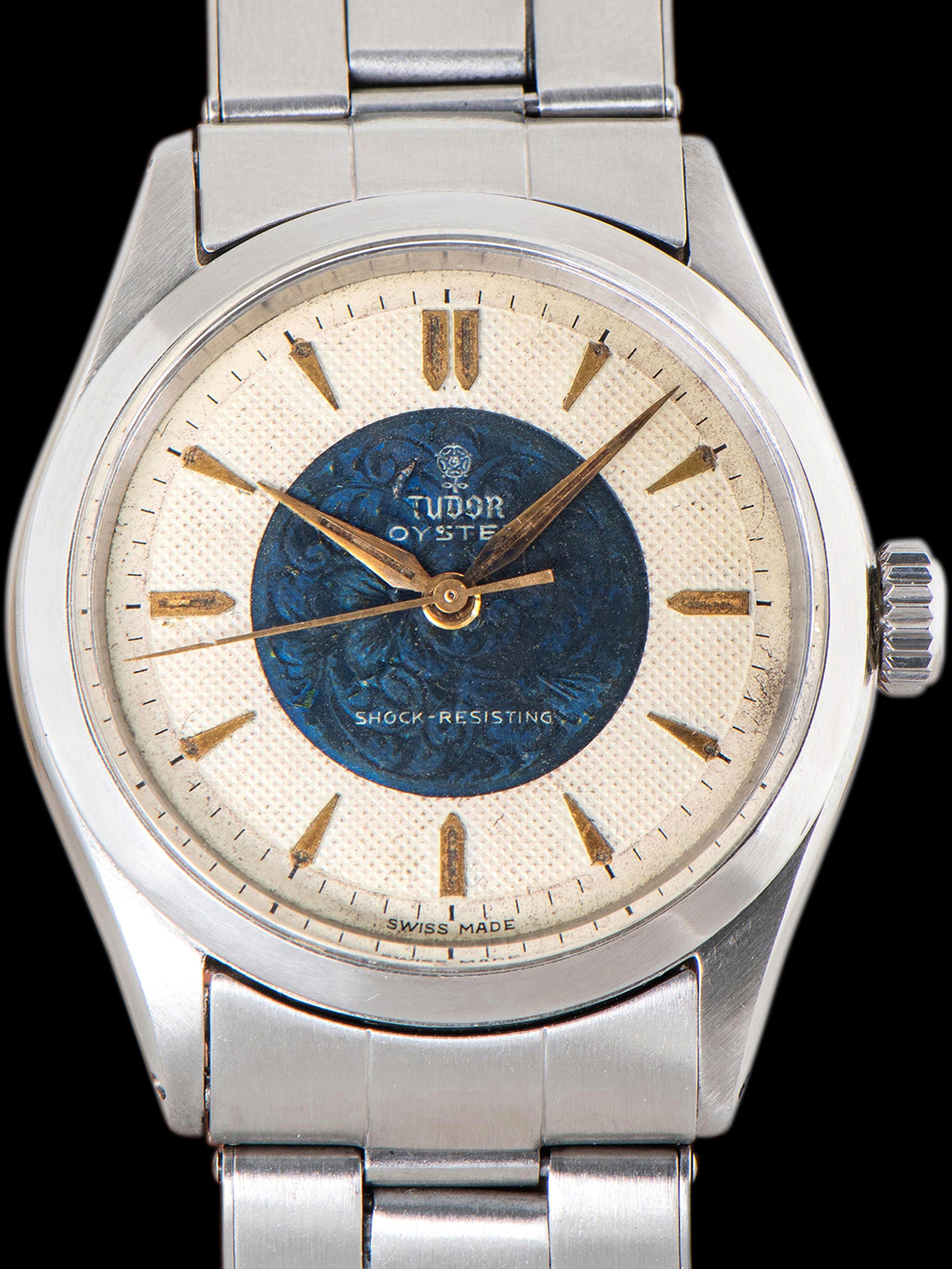 1958 Tudor Oyster (Ref. 7934) Blue Enamel Engraved Floral Motif Dial