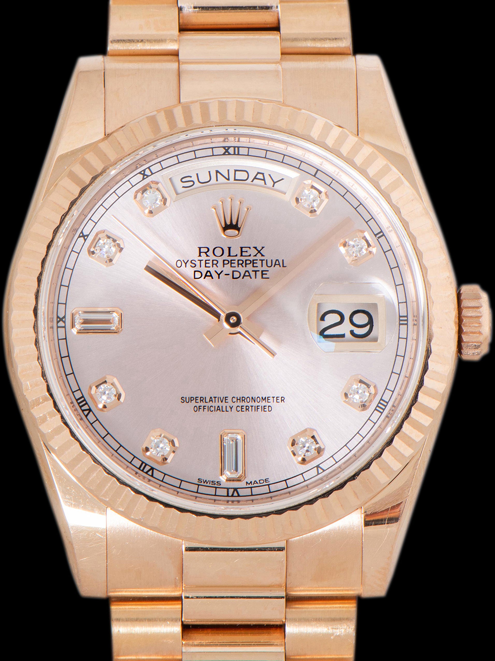 2018 Rolex Day-Date 18K RG (Ref. 118235) Pink Diamond Marker Dial W/ Full Set