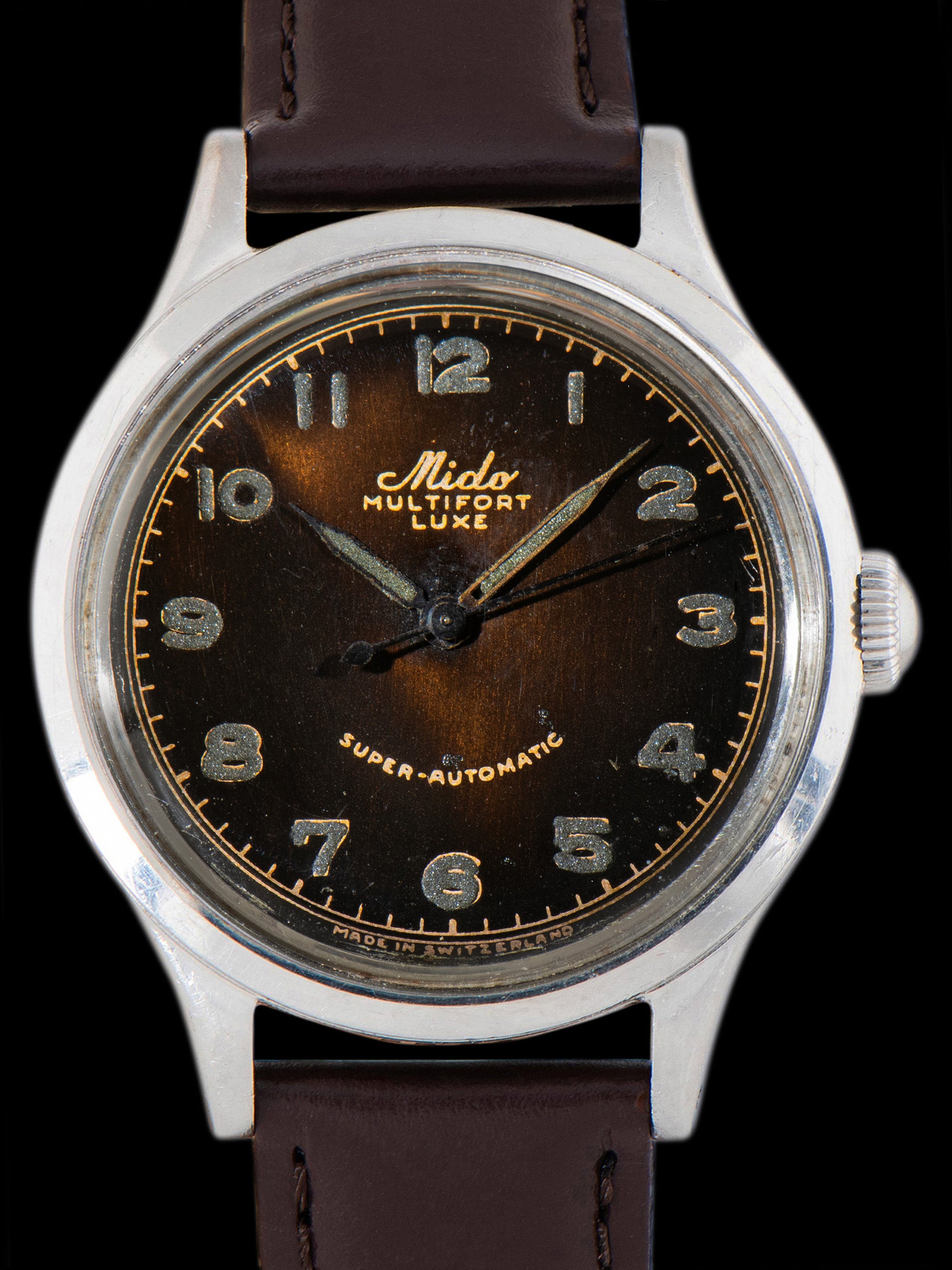 Tropical 1950s Mido Multifort Luxe "Borgel Case" (Ref. 220) Gilt Dial