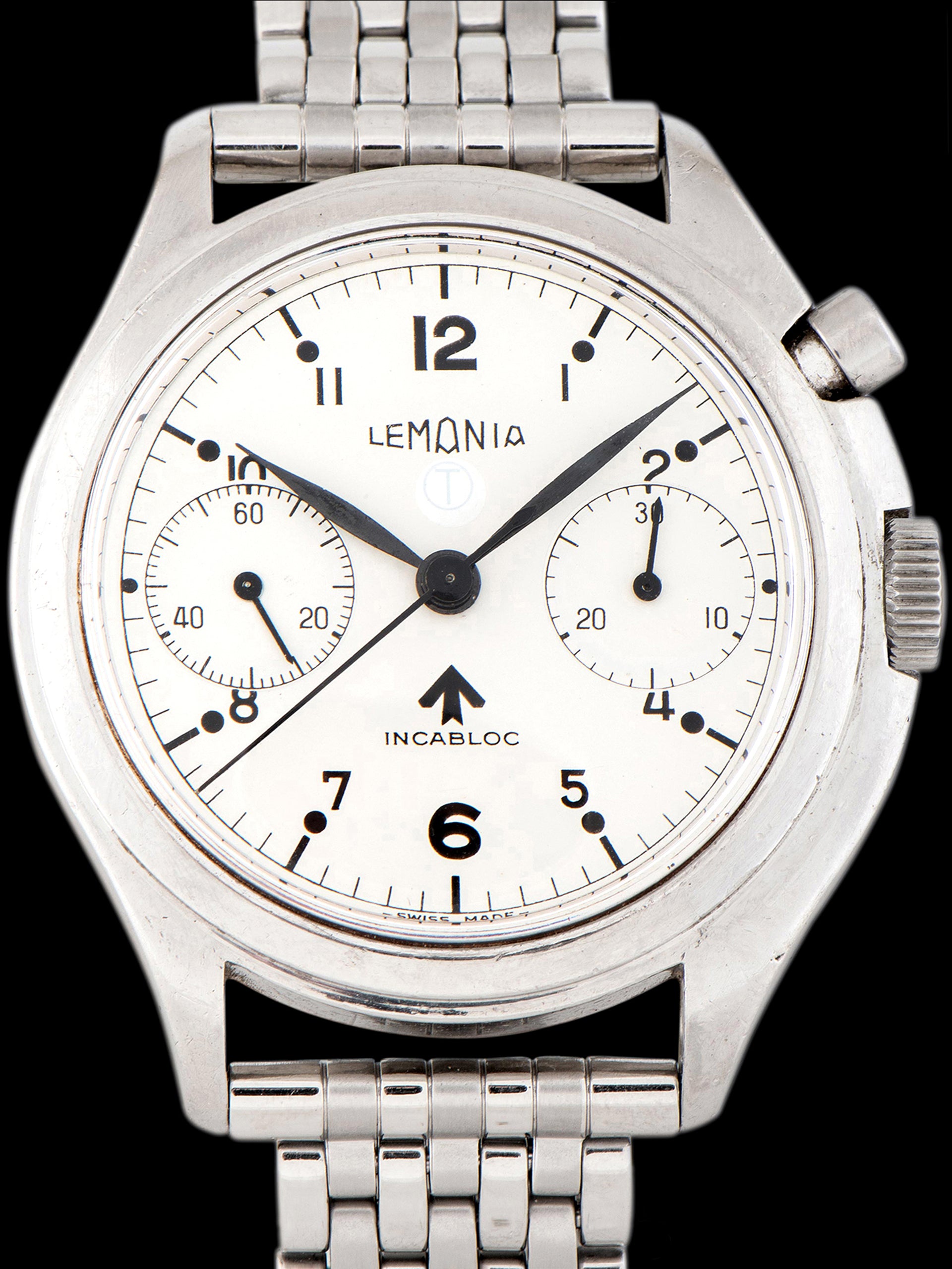 1960s Lemania Mono-Pusher Chronograph (Royal Navy Nuclear Submarine) White Non-Luminous Dial "Series III"