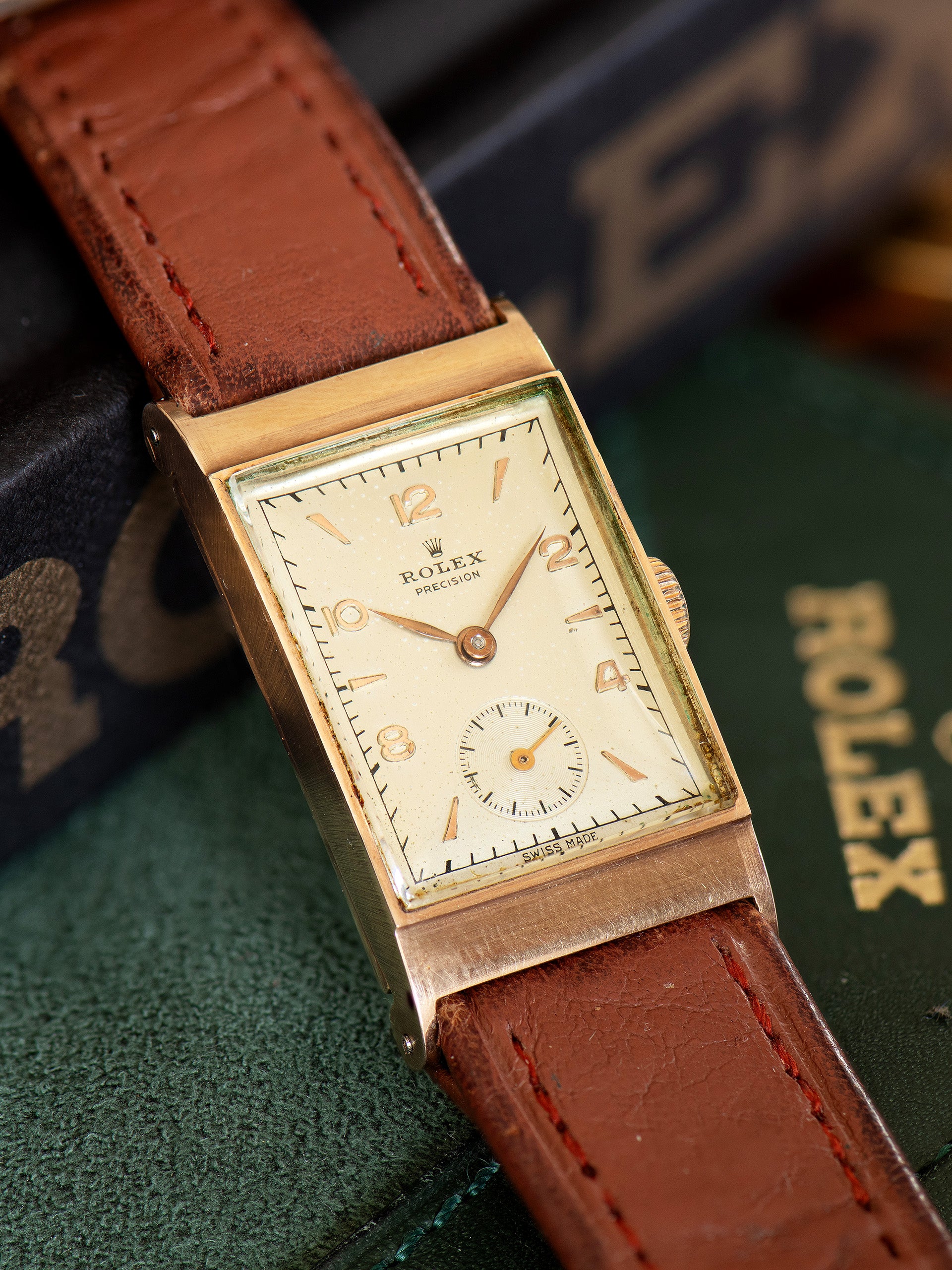 *Unpolished* 1947 Rolex Square-Case Precision 9K RG (Ref. 3861) W/ Box