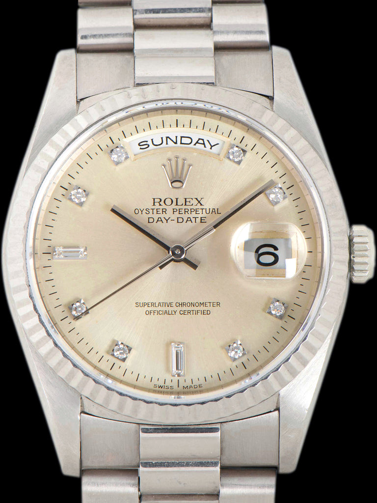 1995 Rolex Day-Date 18K WG (Ref. 18239) Non-Luminous Silver Diamond Dial