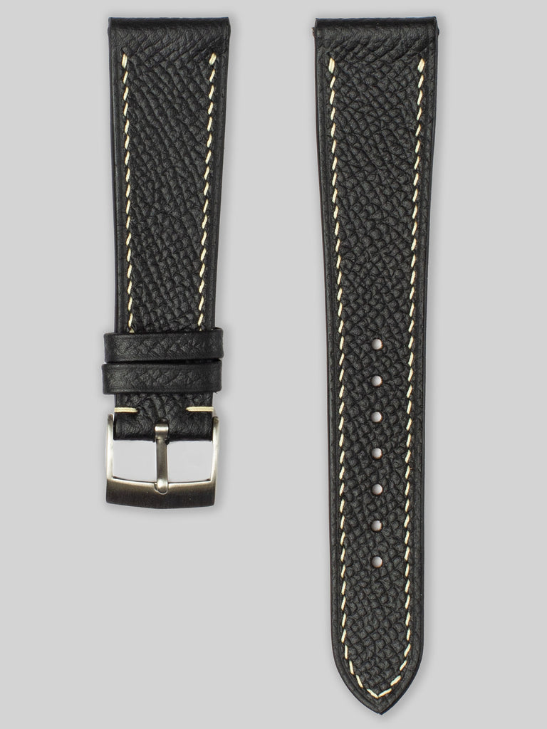 Textured Calfskin Leather Watch Strap - Black