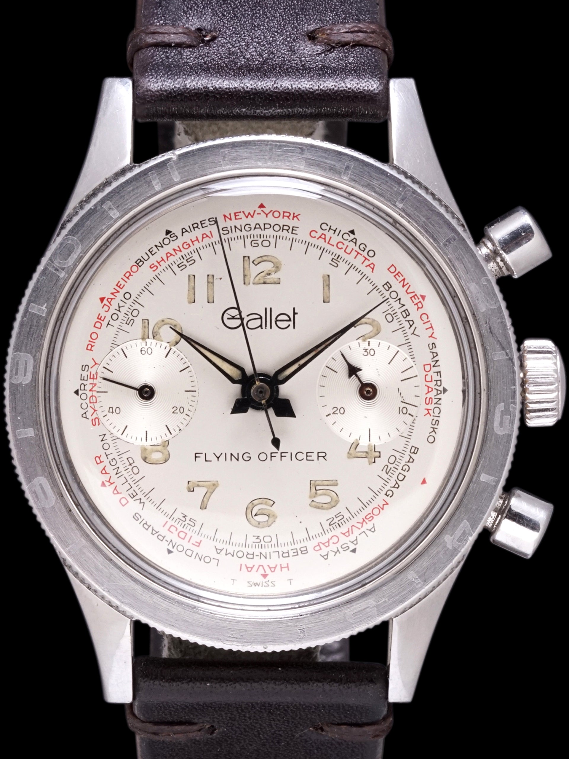 1960s Gallet Flying Officer World Time Chronograph