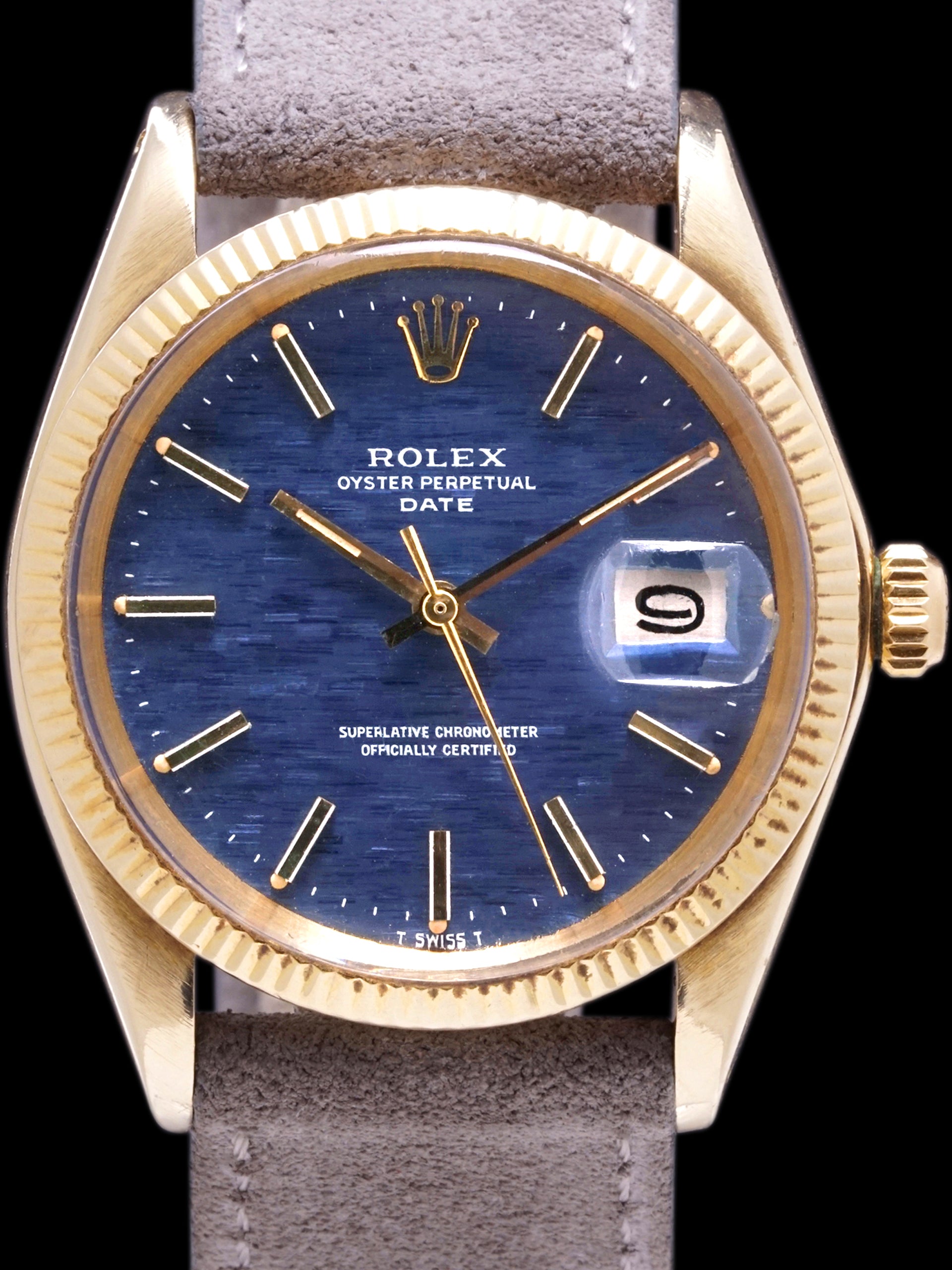 1972 Rolex Oyster-Perpetual Date 14k YG (Ref. 1503) "Blue Mosaic Dial" W/ Papers