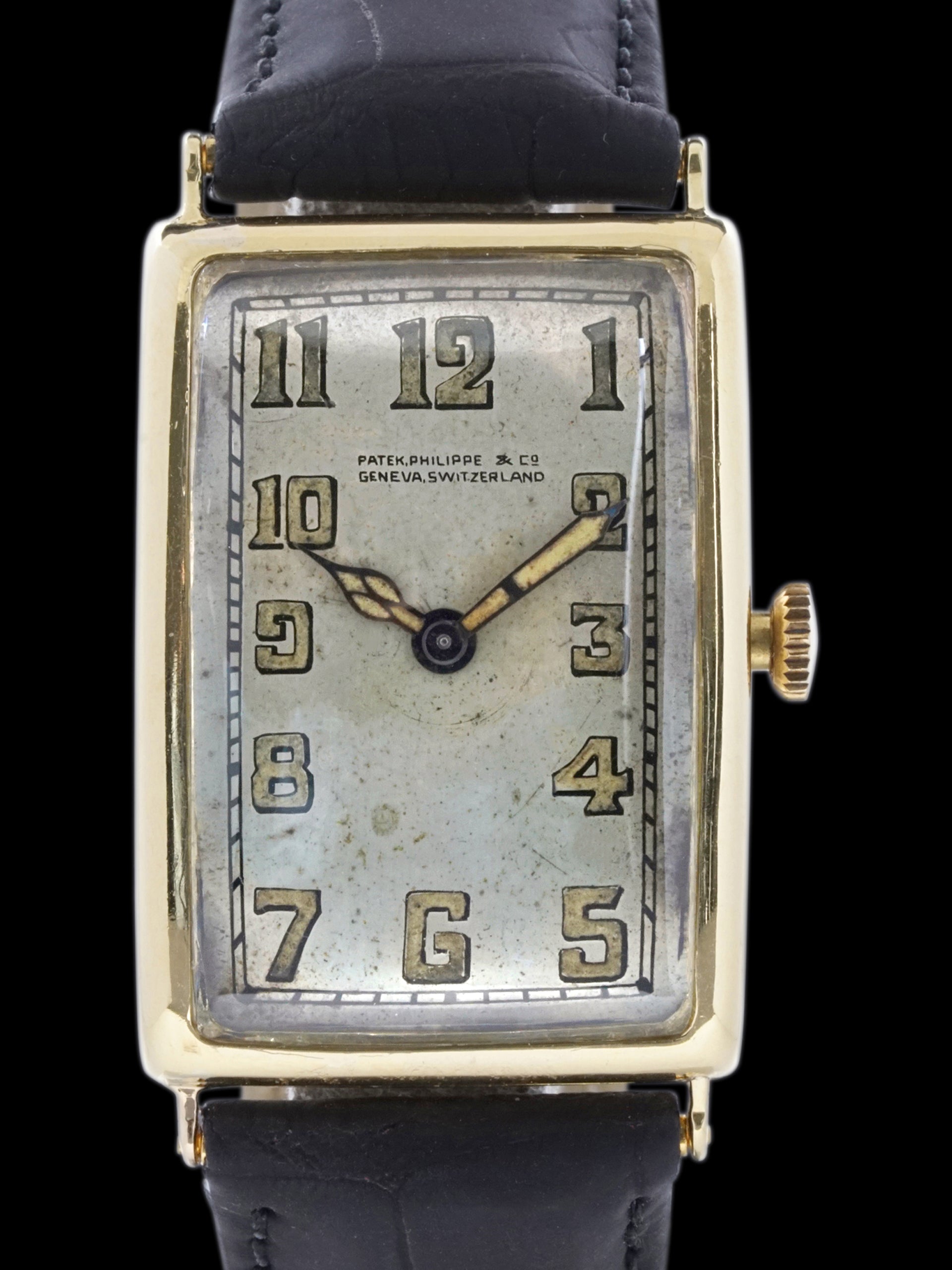 1924 Patek Philippe Rectangular Case 18K YG W/ Box & Extract from the Archives