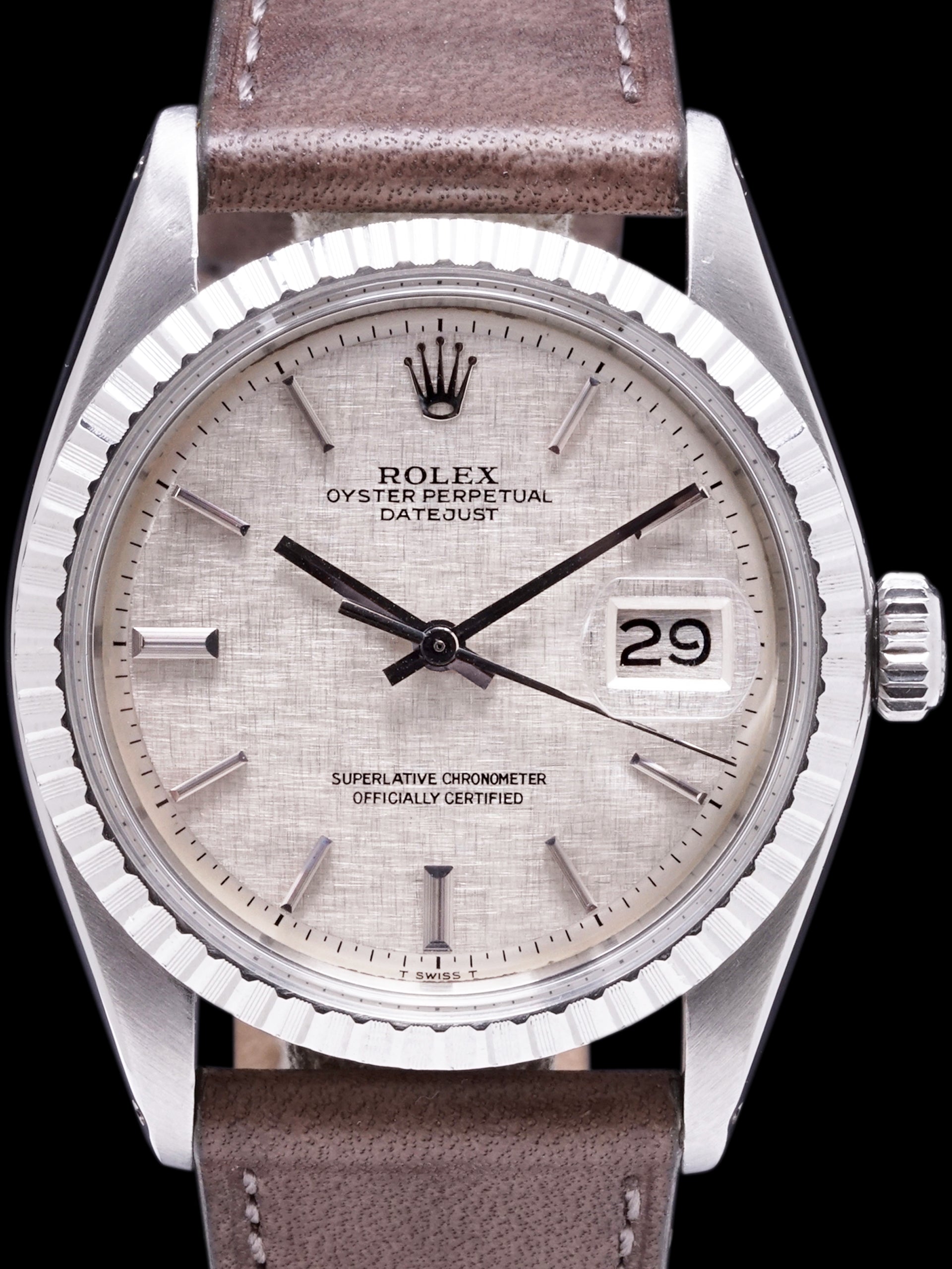 1976 Rolex Datejust (Ref. 1603) No-Lume Silver "Linen Dial” W/ Guarantee Paper