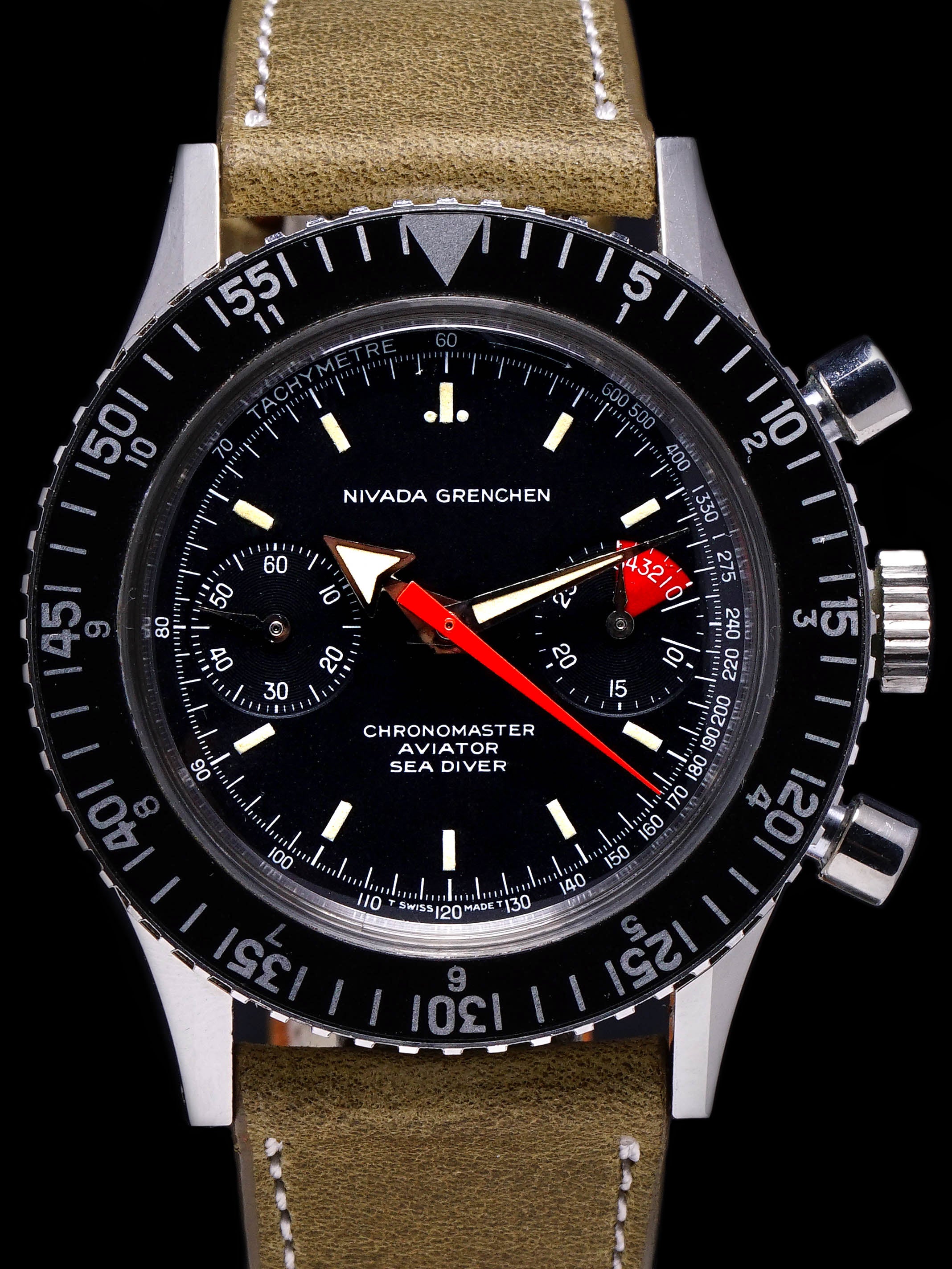 N.O.S Nivada Grenchen Aviator Sea Diver Chronograph