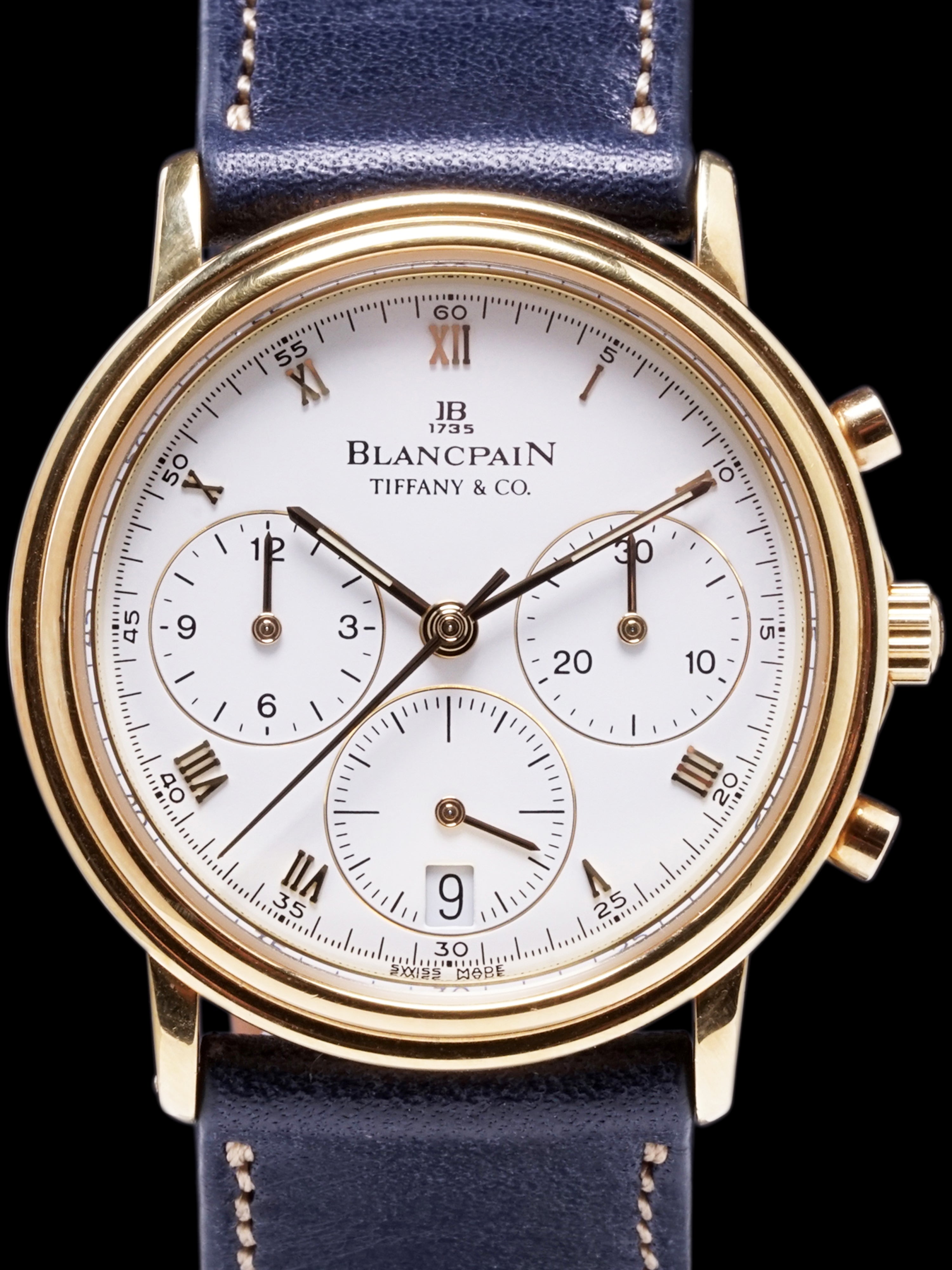 Blancpain 18k YG Villeret Chronograph (Ref. 1185-1418-55) "Tiffany & Co." W/ Boxes & Tiffany Letter