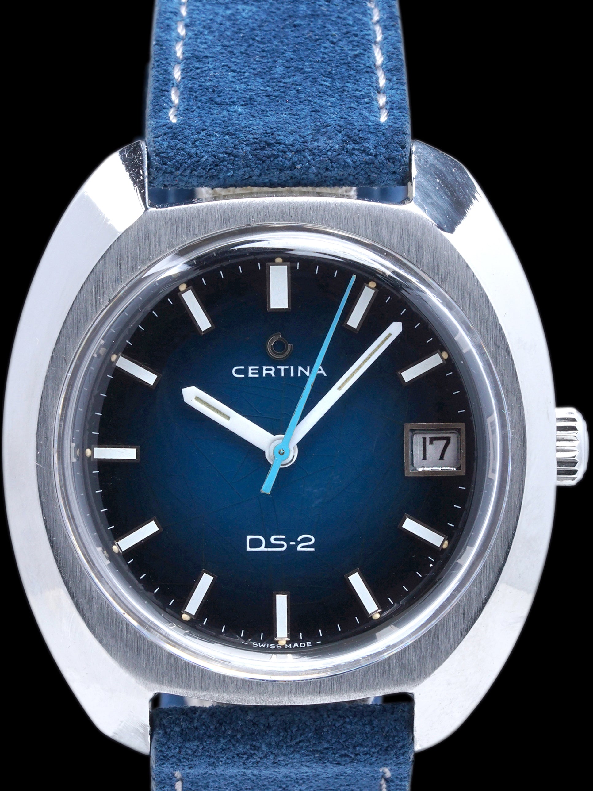 1970s Certina DS-2 Manual Wind (Ref. 5301 300) Blue Vignette "Spider Dial"