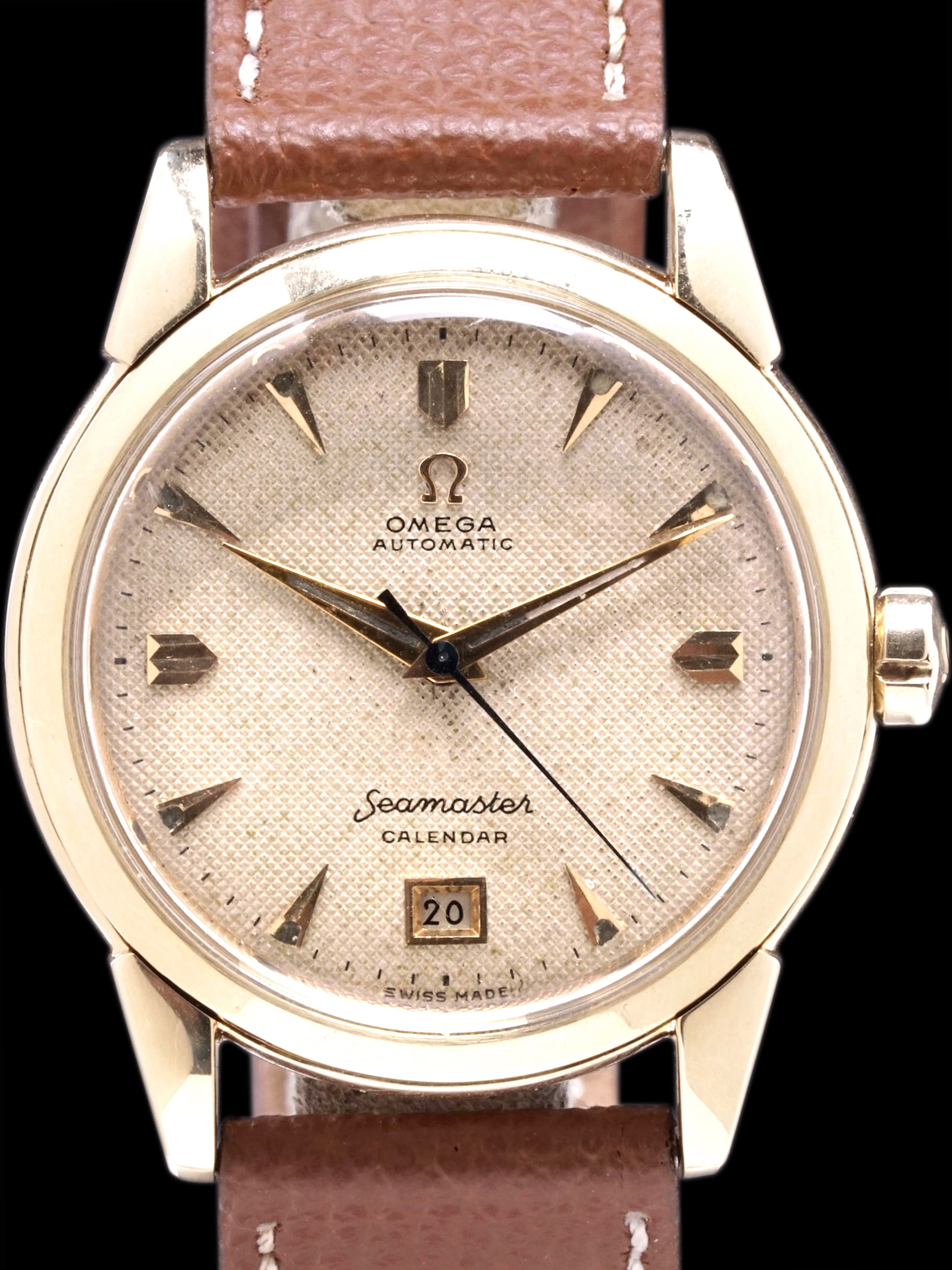 1950 Omega Seamaster Calendar (Ref. 2627) 14K YG "Honeycomb"