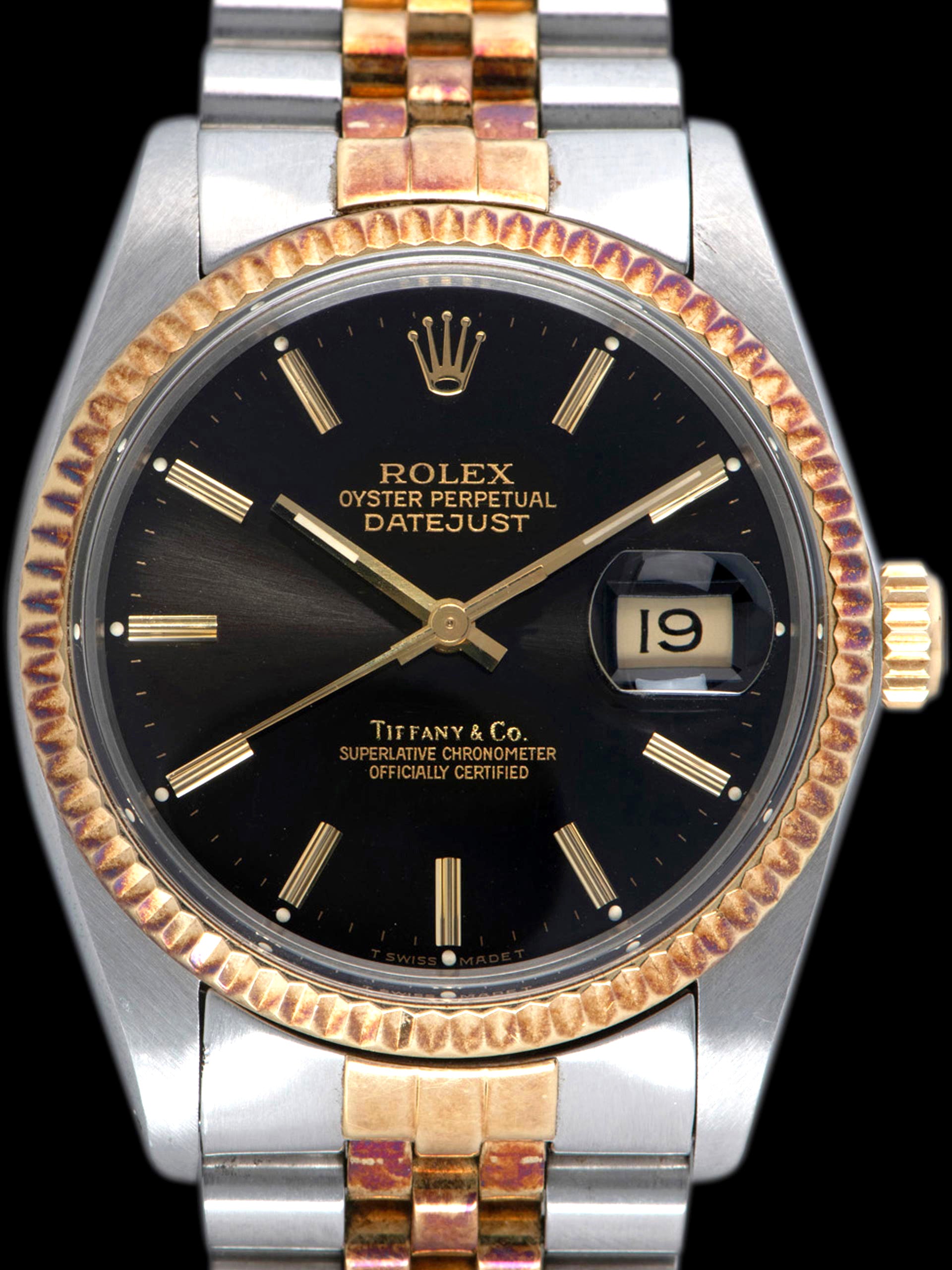 *Unpolished* 1982 Rolex Two-Tone Datejust (Ref. 16013) Black "Tiffany & Co." Dial