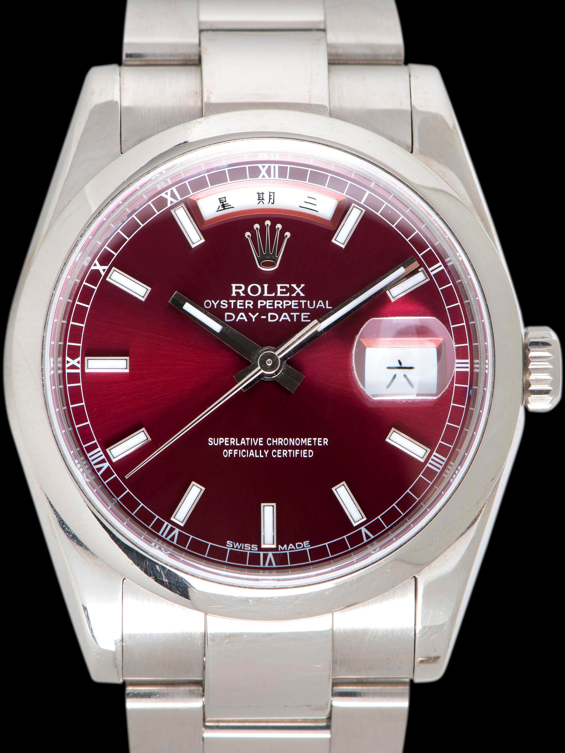 *Unpolished* 2000 Rolex Day-Date 18K WG (Ref. 118209) Cherry Dial W/ Papers