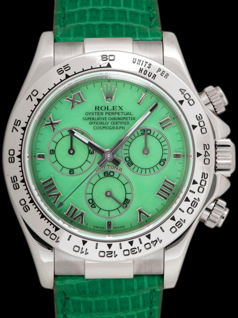2001 Rolex Daytona Beach 18K WG (Ref. 116519) Green Chrysoprase Stone Dial W/ Rolex Guarantee Paper