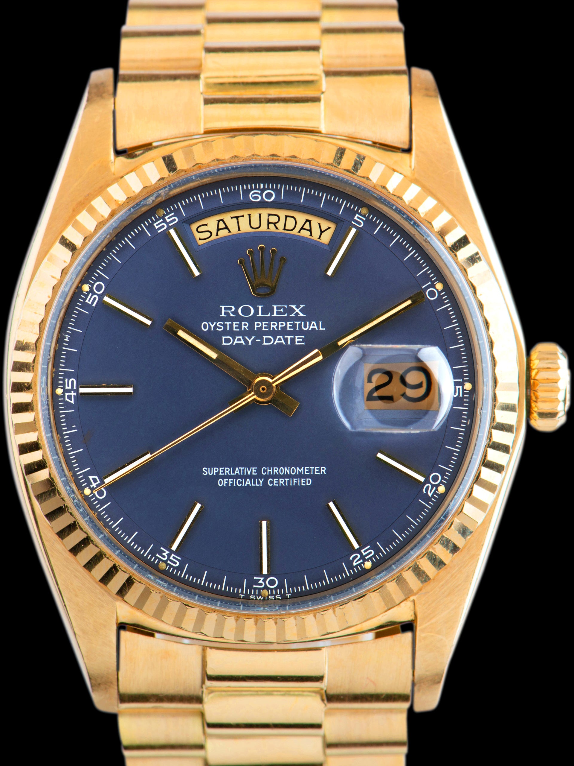 *Unpolished* 1970 Rolex Day-Date (Ref. 1803) 18K YG "Matte Blue Minute Track Dial"