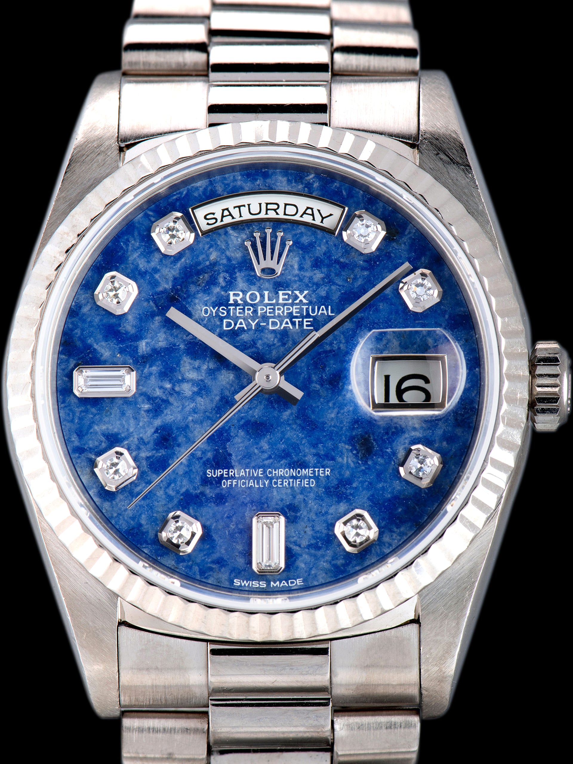 1999 Rolex Day-Date 18k WG (Ref. 18239) Sodalite Stone Diamond Dial W/ Papers