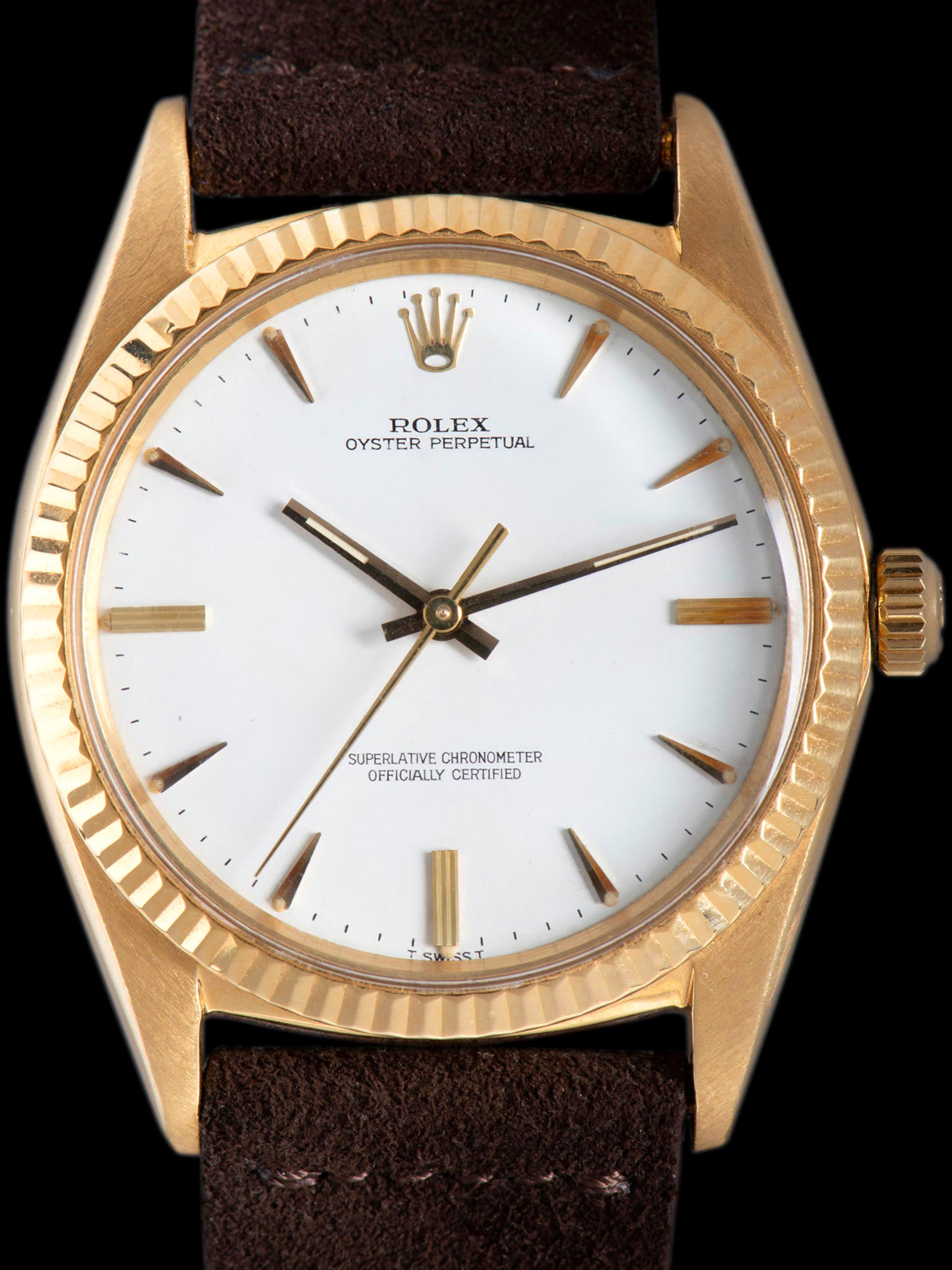 1967 Rolex Oyster-Perpetual 18K YG (Ref. 1013) White Dial W/ Rolex Service Card